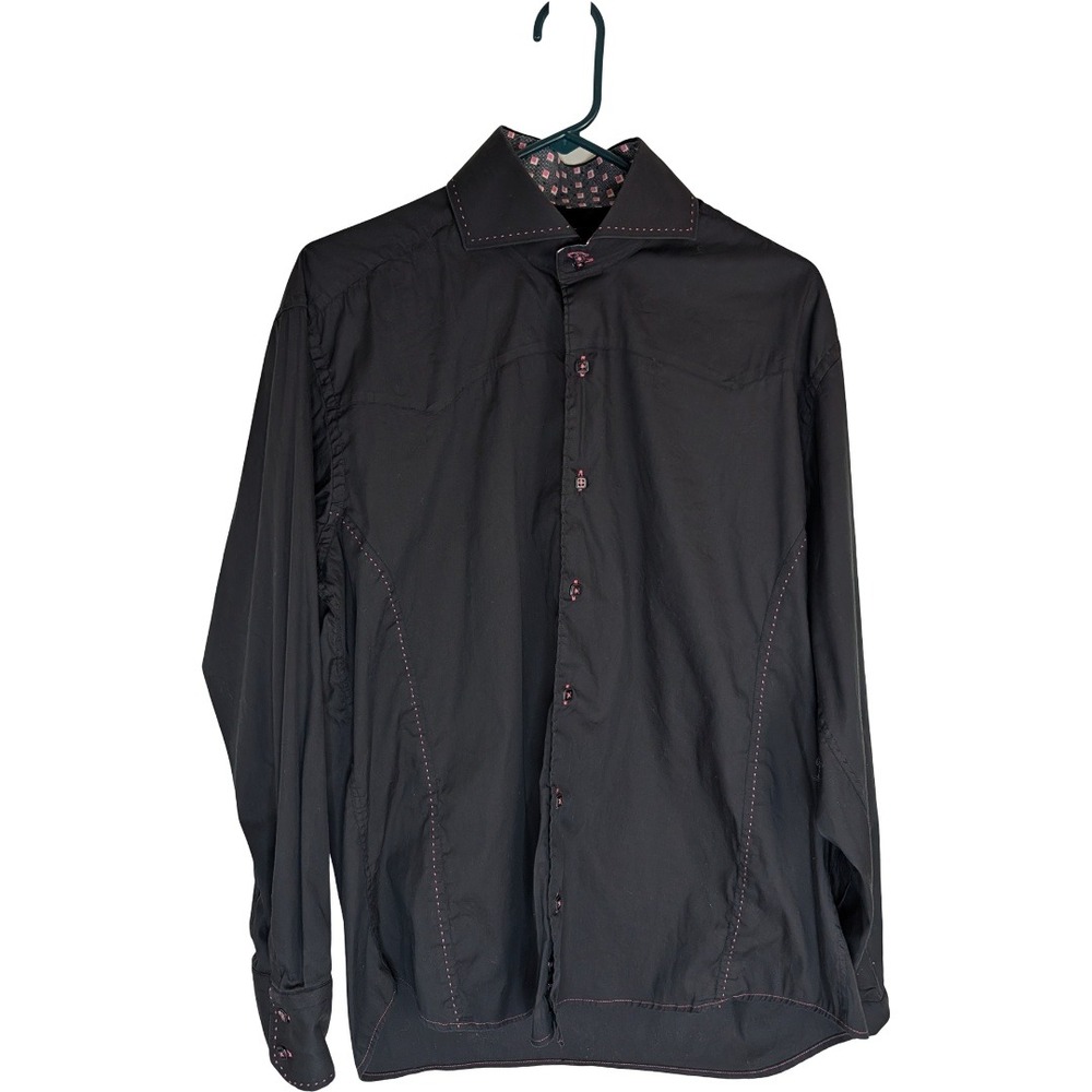 Stone Rose Button Down Shirt Mens 4 Large Black Pink Contrast Stitch Western
